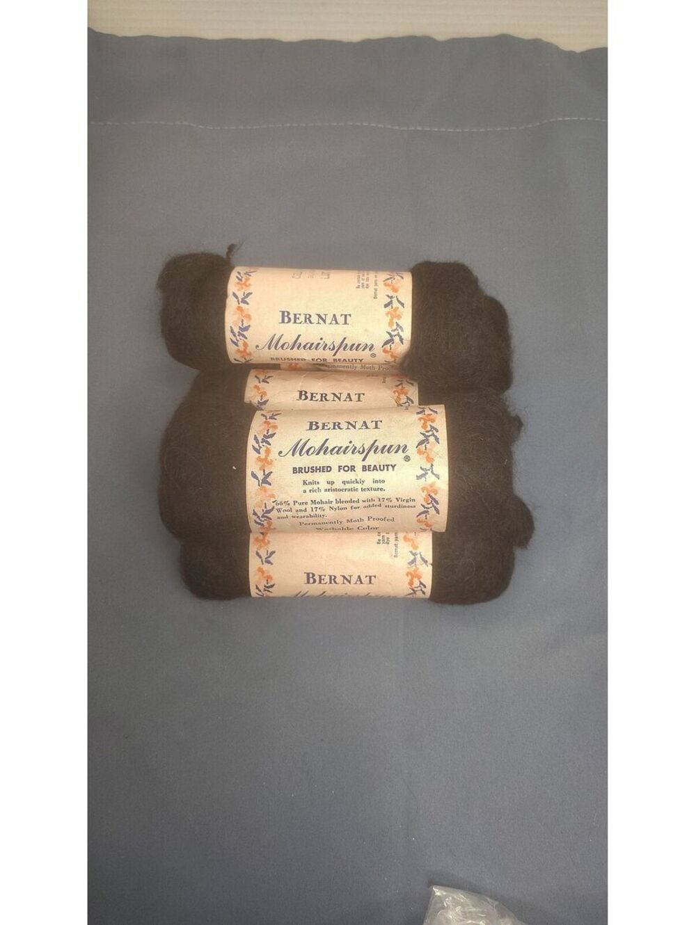 Vintage Bernat Mohairspun Black 2194 Yarn 5 Skeins Mohair Wool Nylon NOS